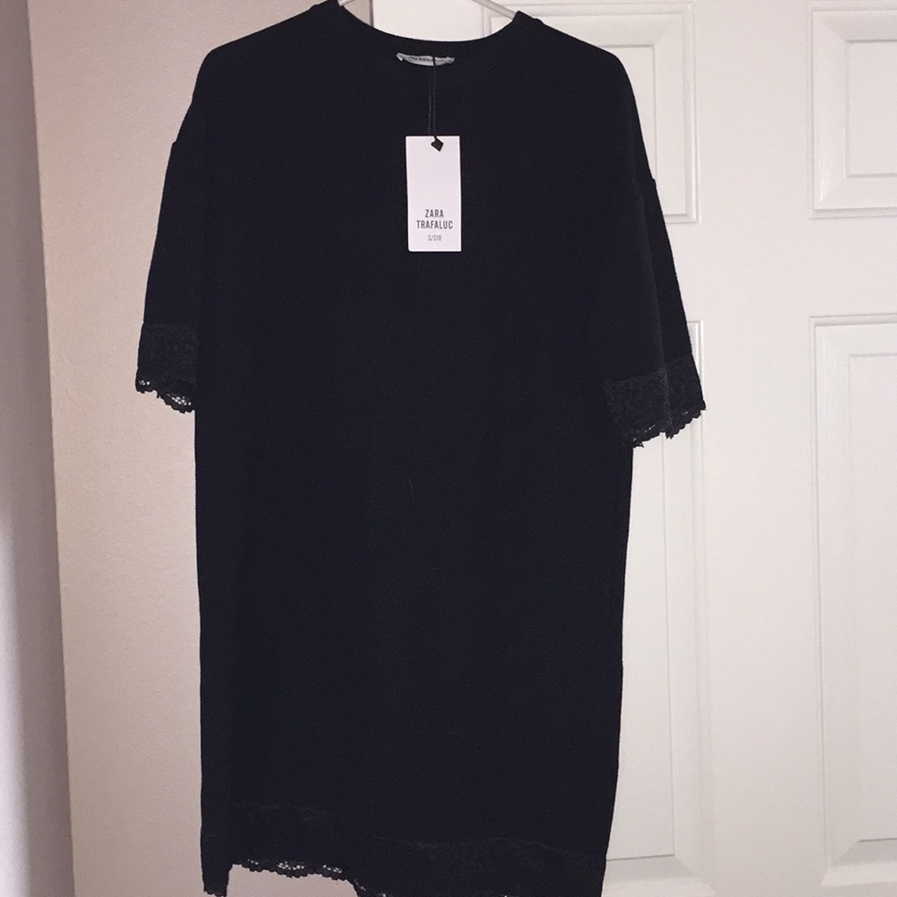 Zara Trafaluc NWT black dress size small lace trim